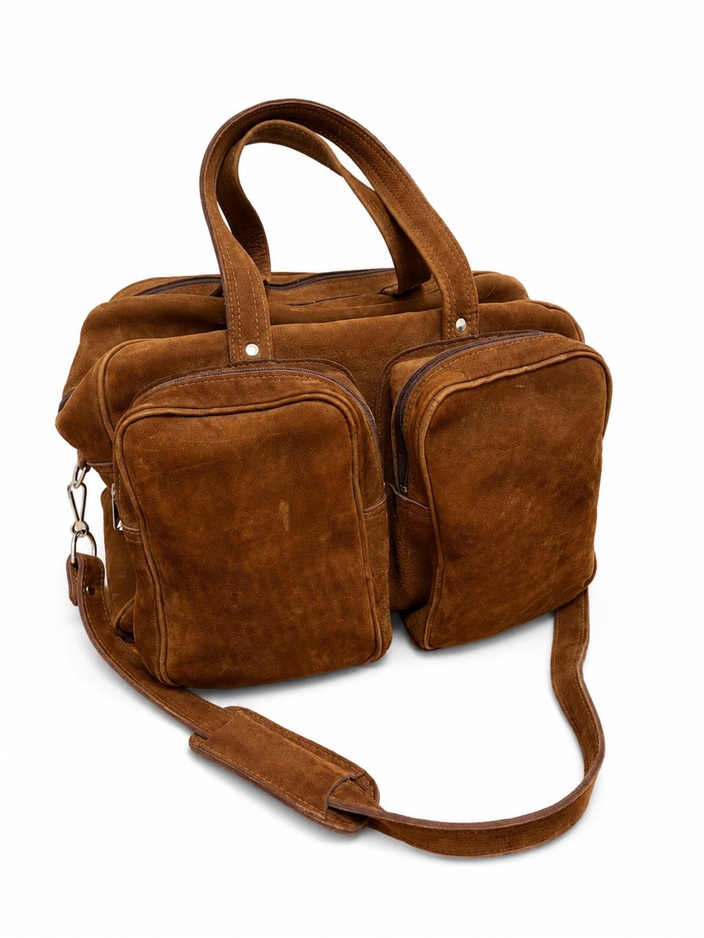 R.B. Vintage Genuine Leather Brown Suede Duffel Bag Weekender Travel Bag